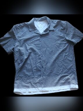#MC17 Men's Navy Patterned Short-Sleeve Button-Up Shirt